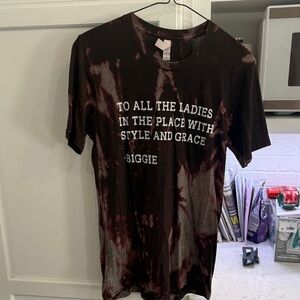 Tie-Dye Black and Burgundy Graphic Tee - Biggie Quote, Women’s Medium